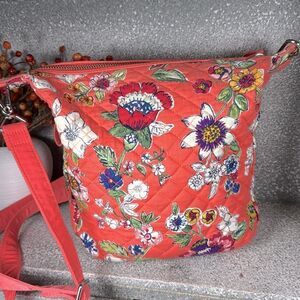 Vera Bradley Carson Mini Hobo Crossbody Shoulder Bag in Retired Coral Floral